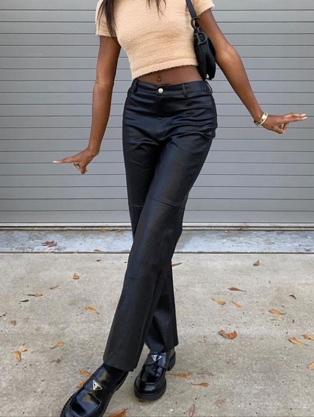 H&M black faux leather straight leg pants 4 - Picture 8 of 9